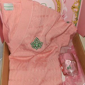 Alpha Kappa Alpha Sorority Pink Knit Dress and Bouquet of Flowers